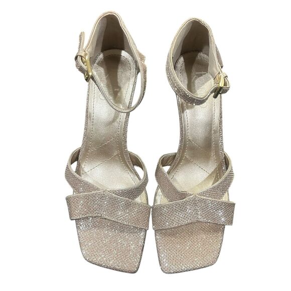 Franco Sarto Rania 2 Glitter Gold Ankle Strap Square Toe Heeled Sandals - Picture 2 of 10